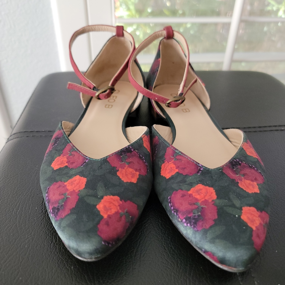 Sam Edelman Circus Floral Ankle Strap Flats in Green and Red